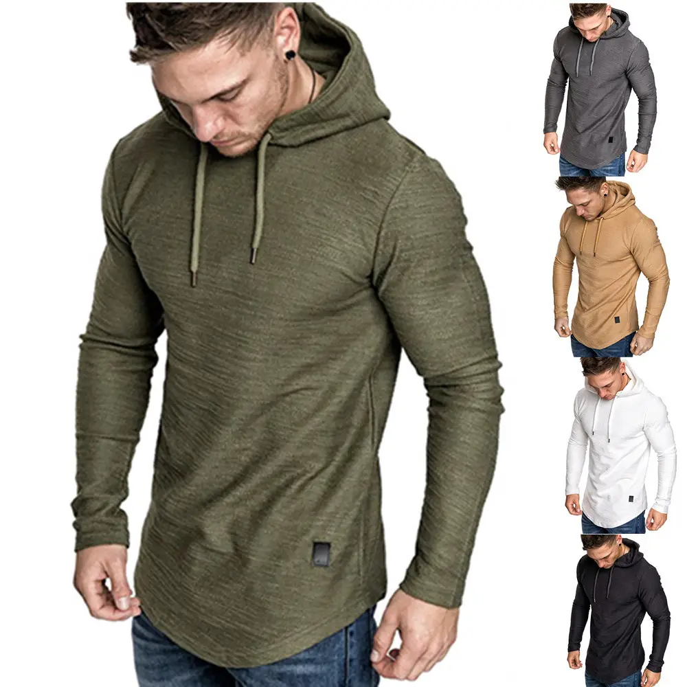Fashion Solid Casual Shirt For Men Fitness Slim Fit Streetwear Men Long Sleeve Hooded Shirts