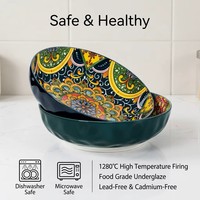 Grand saladier en céramique polie, service de table bohème pour salades, fruits, pâtes, 4 pièces, décoratif, compatible lave-vaisselle et micro-ondes
