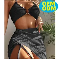 Hot Selling Fashion Design Womens Sexy Effen Kleur Bikini Badpakken String Fitness Badmode 3 Delige Bikini Set & Beachwear