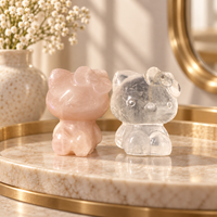 Figurine d'animal en pierre polie KT Cat, sculpture en cristal multi-matériaux, décoration de bureau mignonne, cadeau pour collection