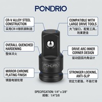 Adaptateur réducteur de douille à chocs simple PONDRIO, entraînement 1/4 pouce F 3/8 pouce M, en acier au chrome vanadium, pour convertisseurs de tournevis