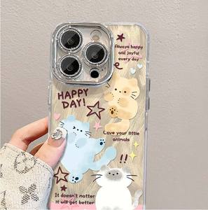 لطيف أصفر أزرق أبيض القط كاميرا حماية عدسة فيلم PC غطاء الهاتف المحمول لفون X Xr Xs 11 12 13 14 15 16 Pro Max - Product Image 5