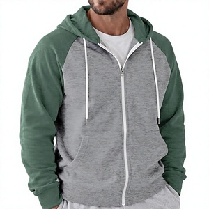 Venta Directa de Fábrica OEM, Sudadera con Capucha para Hombre, 100% Algodón, 300 GSM, Ligera, con Bloques de Color, Manga Larga Raglán, con Cierre - Product Image 5