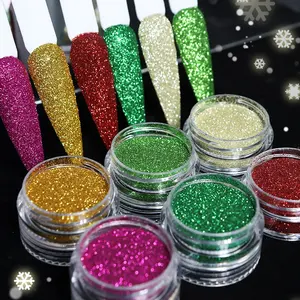 6Pcs Shiny Diamond Powder Nail Glitter Sugar Fine Iridescent Effect Chrome Pigment Dust Manicure Christmas Nail Decoration