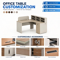 Bureau de travail en forme de L moderne avec armoire de rangement, étagères, plateau en bois personnalisé, table d'ordinateur de direction pour les besoins de bureau