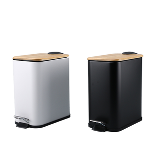 Eco Friendly Bamboo <b>Lid</b> Home Bathroom Trash Can with Foot Pedal Soft Close 5L Steel Rolling Cover Removable Inner <b>Bin</b> - Product Image 1
