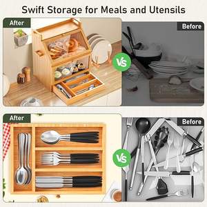 Kotak Penyimpanan Dapur Rumah dengan Laci Tiga Lapis, Kotak Penyimpanan Camilan Kayu 3 Lapis, Kotak Roti Bambu - Product Image 5