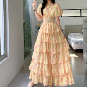 Women's Floral Print Tiered Maxi <b>Dress</b> Square Neck Puff Sleeve Smocked Waist <b>Romantic</b> Boho Gown <b>Dresses</b> Fashion - Product Image 5