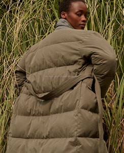 Doudoune d'hiver décontractée personnalisée pour femme, coupe longue, simple et tendance, avec fermeture à ceinture, coupe-vent et respirante, en satin - Product Image 1