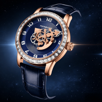 Montre automatique de luxe pour hommes, avec lunette en diamant, squelette en cristal bleu, mécanique, en acier inoxydable, pointeur lumineux, résistant à l'eau 5 bars
