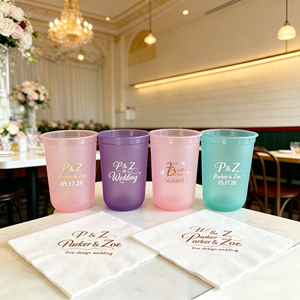 Vasos de Plástico de 350 ml para Vino, Cerveza y Bebidas para tu Bar de Boda, Impresos con el Logotipo en la Etiqueta del Vaso, Impresión de Nombre, Fecha, Escudo, Vaso de Plástico - Product Image 1