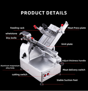 Machine à découper la <span class=keywords><strong>viande</strong></span> électrique commerciale haute performance 240W, idéale pour les aliments surgelés et les charcuteries, avec système de sécurité optimal – Vente en gros - Product Image 2