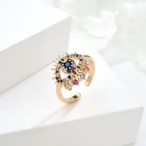 Elfic Vintage Jewelry Plated Adjustable Rings Gold for Women CHRISTIAN Trendy Children's Things Zircon Copper Open Ring Eye