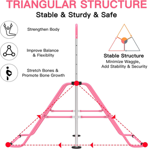 Гимнастический бар для детей, регулируемый по высоте, гимнастический турник, складной гимнастический детский тренировочный бар для дома Розовый - Product Image 4