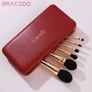 GRACEDO 6pcs Luxury Gold Tapered Handle Makeup Brush Set Black Hair Makeup Brush With Red Gold Edge Bag