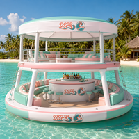 Plateforme de baignade gonflable avec comptoir de bar, parasol et sièges de relaxation pour maison de bord de mer, plage, yacht, loisirs en plein air, utilisation extérieure