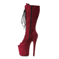 Bottes de pole dance professionnelles à plateforme haute de 20 cm, à bout ouvert, en daim, à lacets, chaussures de danseuse exotique pour spectacle sur scène