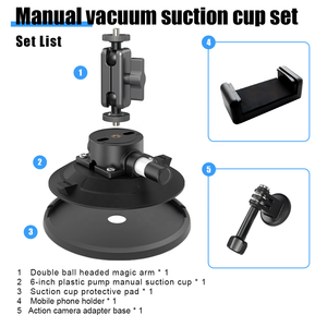 Support à ventouse puissant de 6 pouces avec pompe à vide, capacité de charge verticale de 70 kg et filetage de 1/4 po pour support de caméra sportive de voiture - Product Image 6