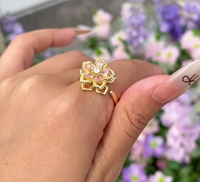 Bague Fleur de Cerisier Plaqué Or 18K en Acier Inoxydable Étanche et Inaltérable, Marque Fanhua, Tendance et Élégante
