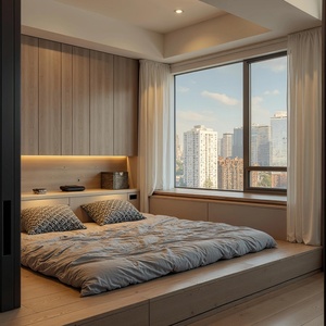 Meubles de chambre à coucher en bois, armoires, matelas tatami, armoires courbes, protections d'angle pour enfants - Design minimaliste moderne - Product Image 4