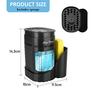 Distributeur de savon de cuisine en plastique rectangulaire avec porte-éponge - Compatible avec le liquide <span class=keywords><strong>vaisselle</strong></span> - Product Image 6