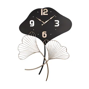 INNOVA卸売メーカーカスタマイズイチョウ葉デザインモダンな金属壁装飾時計家庭用