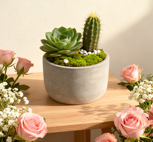 Vaso <span class=keywords><strong>in</strong></span> <span class=keywords><strong>Cemento</strong></span> Poco Profondo con Drenaggio, Piccolo Contenitore Verde per Fiori, Piante Grasse e Cactus - Product Image 3