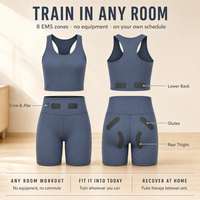Ensemble d'entraînement EMS deux pièces avec 8 zones, comprenant un crop top et un short, idéal pour les séances d'entraînement en salle et sans besoin d'équipement à domicile