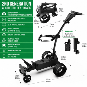 Carrito de <span class=keywords><strong>Golf</strong></span> Eléctrico de Acero Inoxidable con Seguimiento Inteligente por IA, Pantalla de Seguimiento Automático, Control Remoto y Diseño Plegable - Product Image 2