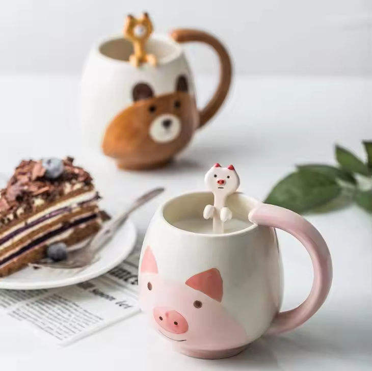Wholesale Cute Pig/panda/frog/cat Unbreakable Custom Sublimate Ceramic Tea Coffee Cups