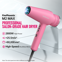 Sèche-cheveux professionnel FirePhoenix M2 MAX OEM 2800W, ionique, 12 modes de flux d'air, 3 buses, diffuseur, auto-nettoyant magnétique, 485g, 127V-240V