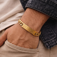 Bracelet ajustable HTNB01 Premium en acier inoxydable 316 texturé, maillons cubains de 9 mm, bijou de poignet Hip Hop pour hommes