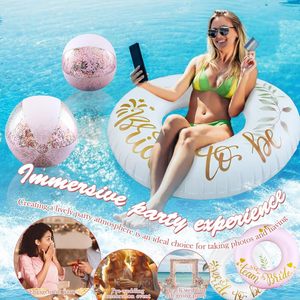 Lot de 12 flotteurs de piscine pour enterrement de vie de jeune fille, comprenant 6 bouées gonflables en PVC 'Team Bride' de 36 pouces et 6 ballons de plage de 16 pouces, décorations de fête portables rose et blanc - Product Image 5