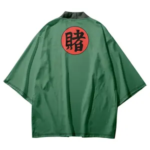 Carácter chino "Bet" estampado cárdigan Kimono mujeres hombres japonés <span class=keywords><strong>Haori</strong></span> Cosplay camisas verdes moda playa Yukata de talla grande - Product Image 1