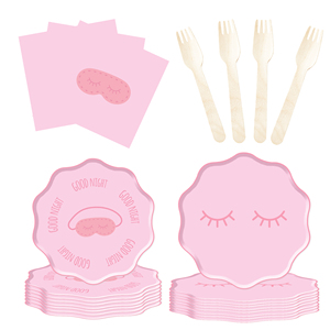 Juego de Platos y Servilletas de Papel para Fiesta de Pijamas DAMAI, Artículos para Fiesta de Pijamas, Vajilla para Fiesta de Pijamas Rosas para Niñas, Sirve para 8 Personas - Product Image 4