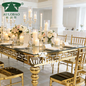 Rectangle Stainless Steel <b>Mirror</b> Glass Top with Led Light Banquet Wedding <b>Table</b> - Product Image 4