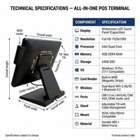 Système de point de vente tactile capacitif SANDU 15 pouces, très vendu, avec garantie d'un an pour les caissiers de supermarchés et de restaurants, tout-en-un