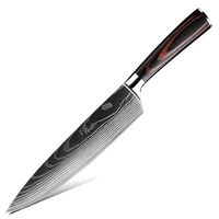 Ensemble de couteaux de chef de haute qualité, 10 pièces, acier inoxydable, motif laser, avec manche en bois, boîte cadeau