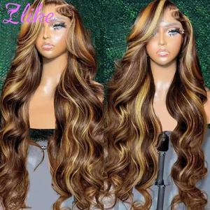 Perruque de cheveux humains vierges vietnamiens bruts, économique, avec dentelle HD complète, ondulée, avec mèches colorées, Lace Front pour femmes - Product Image 3