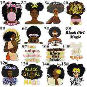 ชุดปักลายการ์ตูนสาวผิวสีสุดน่ารักแบบรีดติดเสื้อผ้า กระเป๋าเป้ สำหรับตกแต่ง - Product Image 4