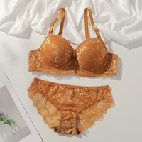 Set Lingerie Wanita Seksi Berbahan Jersey dengan Renda, Bra dan Celana Dalam Motif Bunga, Bra Push Up Transparan yang Lucu