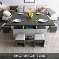 Table basse moderne multifonctionnelle relevable et pliable avec tiroir de rangement et tabourets pour salon
