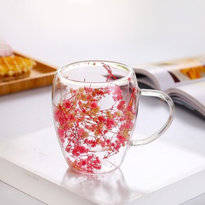 Gobelet en verre à boule à neige de qualité supérieure 16 oz - Tasse à <span class=keywords><strong>thé</strong></span>/café à double paroi isolée Décoration de fleurs séchées Logo de couleur personnalisé - Product Image 3