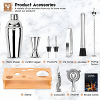 LATROU Fabrication directe 9 pièces Shaker à bar en métal avec support en bois Ensemble de shaker à cocktails Accessoires pour bar