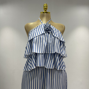 Nouvelle collection été africaine : Combinaison rayée pour femme, style col halter, dos élastique, pantalon tendance – Fournisseur d'usine de vêtements - Product Image 2