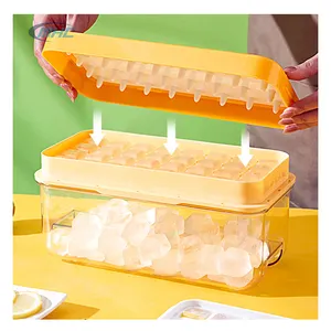 Groothandel Herbruikbare Clear Vierkante Ice Tray Mold Voedsel Ice Cube Maker Tray Siliconen Ijs Mallen Met Opbergdoos