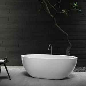 Beş yıldızlı otel standart Oval şekilli akrilik reçine mermer banyo küvet katı yüzey banyo küveti
