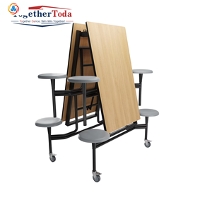 Muebles de Restaurante Plegables, Móviles, Resistentes al Agua y Duraderos, Mesa y Sillas con Ruedas de Metal y Madera para Fábrica o Comedor - Product Image 4