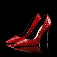 Chaussures pour femmes en cuir de serpent rouge de luxe, talons fins, stilettos de 10 cm, pointus, respirantes, légères, durables pour l'été et l'automne