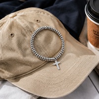 Bracelet Homme Européen Fait Main Style Américain en Acier Inoxydable avec Perles Rondes de 6mm – Mode et Porte-Bonheur – Vente en Gros